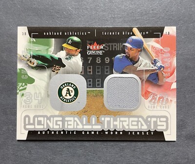 2003 Fleer Genuine Long Ball Threats Single Swatch Eric Chavez Carlos Delgado