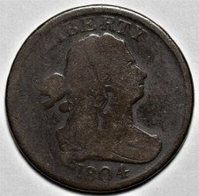1804 Draped Bust Half Cent - Plain 4, Stemless - US 1/2c Copper Coin