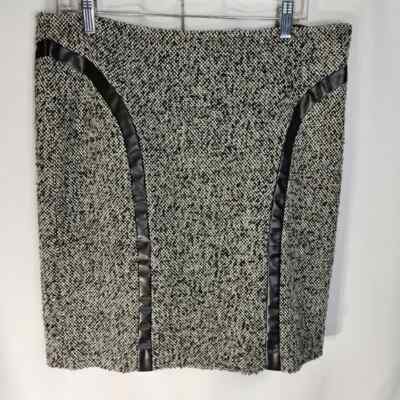 Rafaella Black & White Faux Leather Accent Wool Blend Lined Skirt Plus Size 14