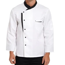 Women Men Chef Coat Unisex Long Sleeve Classic Jacket Pockets Hotel Uniform