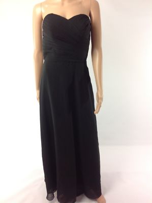 F15 Womens Long Dress Chiffon Strapless Bridesmaid Black Size S Pleated  Evening