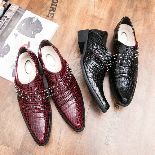 Zapatos de de para hombre con cremallera punta puntiaguda remaches sin cordones boda zapatos de salón club | eBay