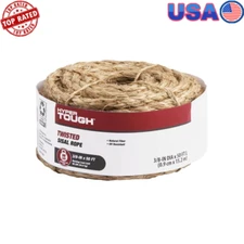 Natural Fiber Twisted Rope 3/8in x 50ft UV Resistant Biodegradable Multi-Purpose