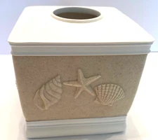 Heavy Resin Beige/Ivory Seashell Tropical/Beach 5.25" Tissue/Kleenex Box Cover