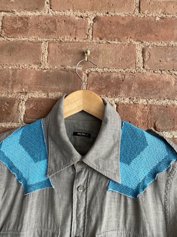 Vintage Miu Miu Men's Shirt Sz 15.65/40 Italy Slim Sky & Sun