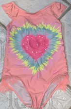 GIRLS BETSY JOHNSON SWIMSUIT SZ 14 PINK SHIMMERING SEQUINS HEART SUPER CUTE