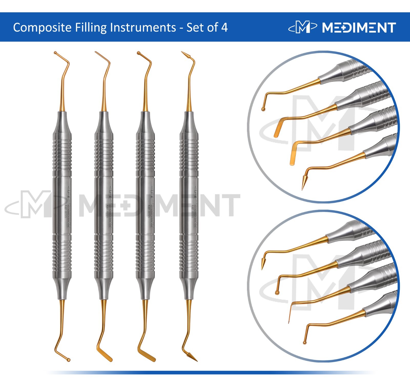 4 Pcs Dental Composite Filling Instrument Gold Titanium Coated Restorative Kit
