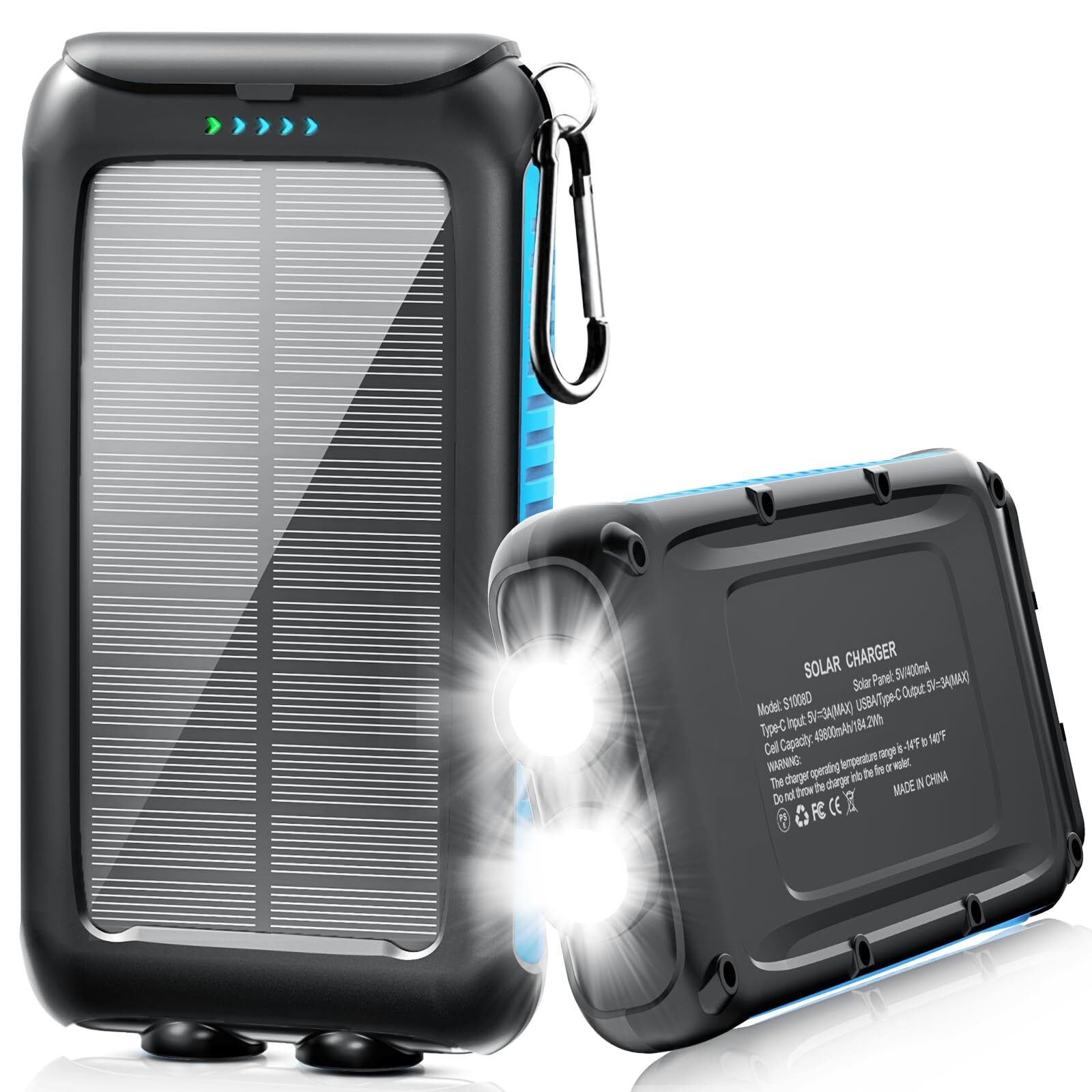 Solar-Charger-Power-Bank-49800mAh Portable Solar Phone Charger with LED Flash...