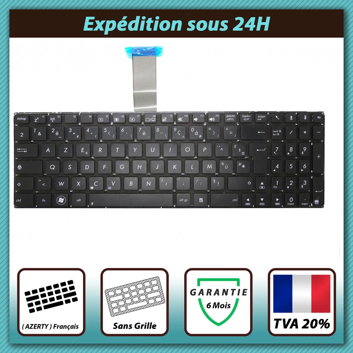 Clavier AZERTY Noir Pour ASUS F750J, F555LP, R506L, K555ZA - Neuf, Filaire, Référence CL-1160-X551AZN