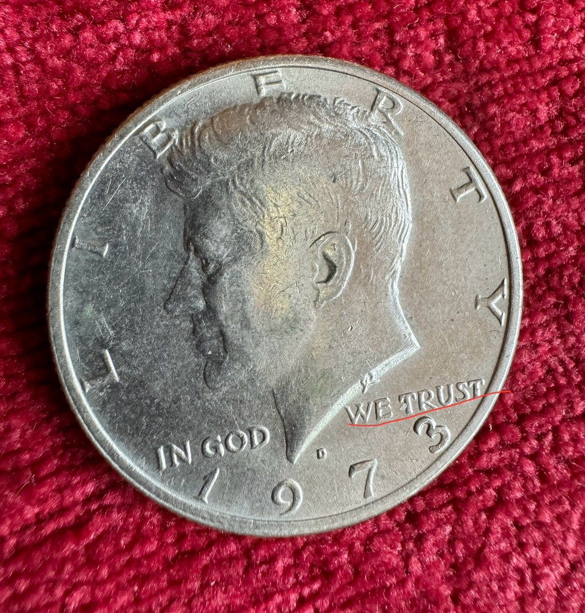 1973-D Kennedy Half Dollar With Strong Strike Doubling On Reverse