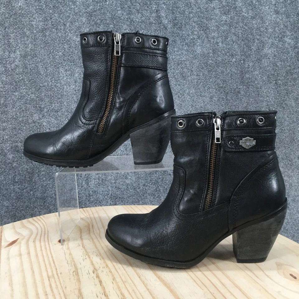 Botas Harley Davidson para mujer 8,5 botín al tobillo tacones bloque cremallera lateral cuero negro Foto 2 de 4