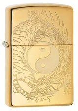 Zippo Tiger and Dragon Design High Polish Brass Windproof Pocket Lighter, 49024