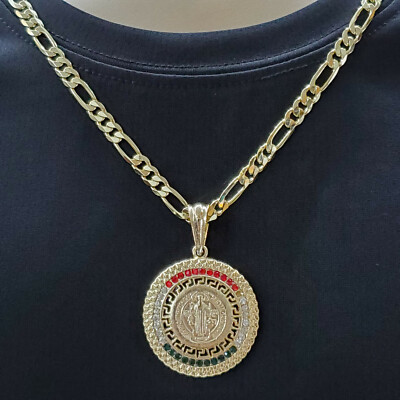 Gold Plated Saint Benedict pendant w 