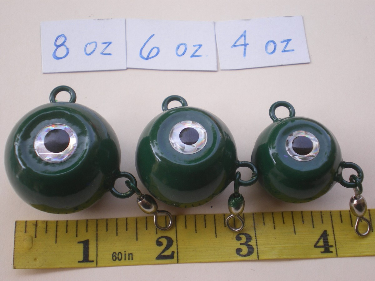 9 PCS. FLUKE EAR BALL JIGS W/EYE SOCKET #1 SWIVEL/FOREST