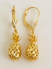 14K Solid Yellow Gold 3D Pineapple Earring W: 7.5 MM L: 1 1/4 33 MM E415-54