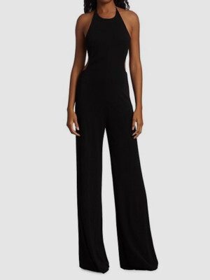 $495 Halston Women's Black Alexis Cutout Halter Jumpsuit Size 14