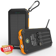 Durecopow 20000mAh Solar Power Bank 4 Cables Fast Charging Portable