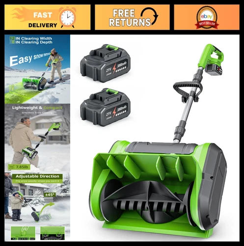 Cordless Electric Snow Shovel 21V 12-Inch Battery Blower, Adjustable Handle, Sno