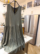 Madewell Green V-Neck Tiered A-Line Short Dress Woven Lyocell Sleeveless S