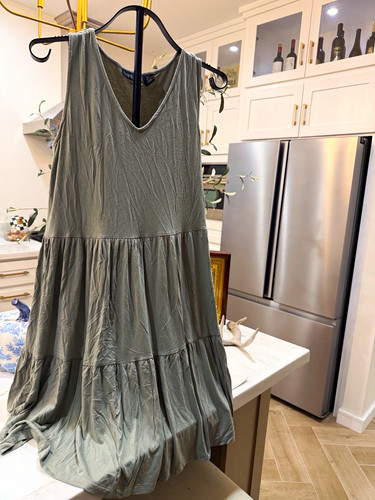 Madewell Green V-Neck Tiered A-Line Short Dress Woven Lyocell Sleeveless S