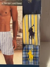 NEW IN BOX MENS POLO RALPH LAUREN 3 CLASSIC FIT COTTON WOVEN BOXERS SIZE LARGE