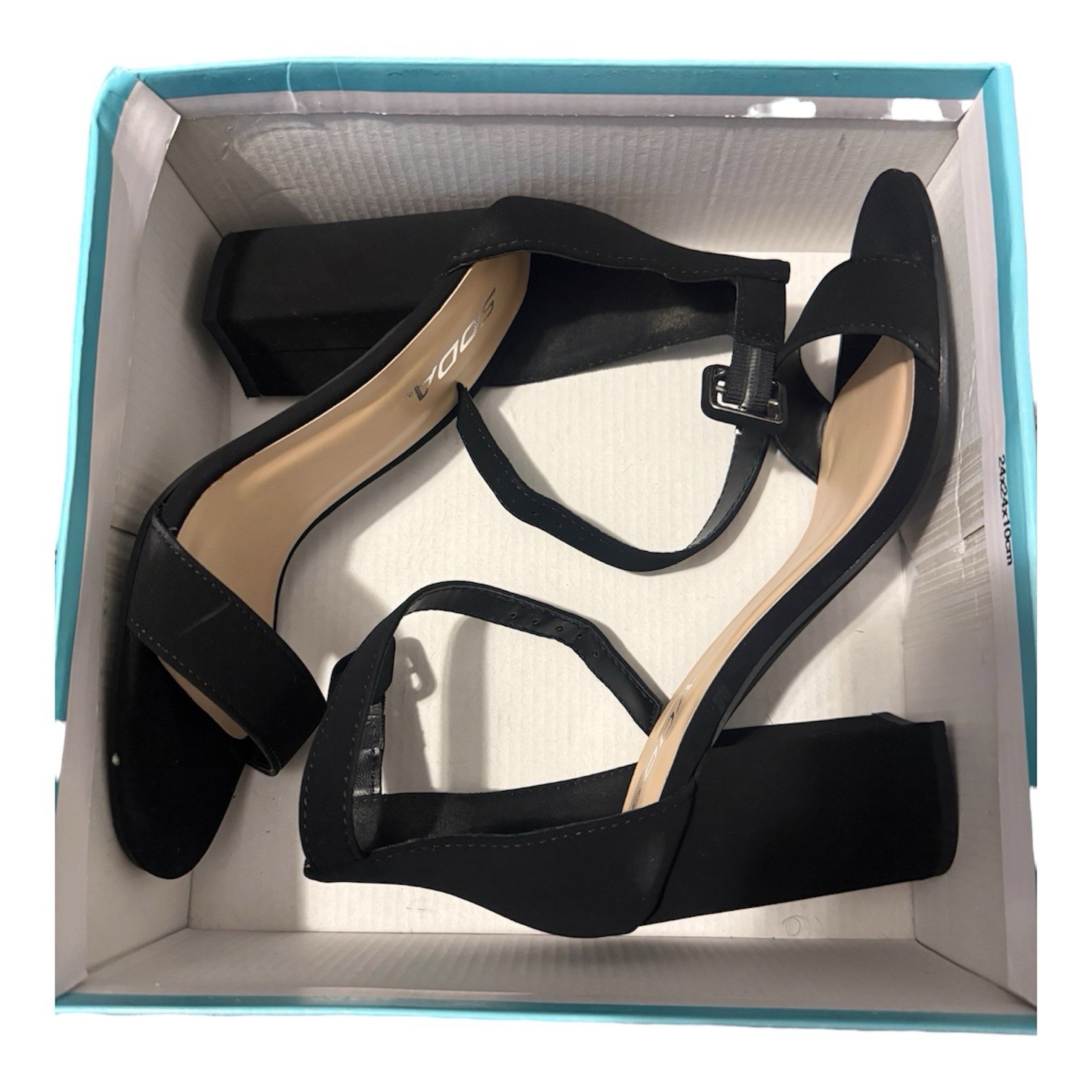 Soda Black Faux Suede Block Heel Ankle Strap Open Toe Women's Heels Size 6