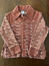 VTG Carters Western Button Up Toddler Long Sleeve Dusty Red Rose Flower Gem 3T