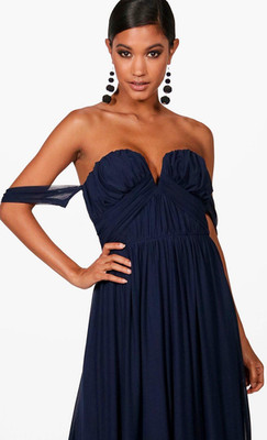 Schulterfreies Maxikleid Boohoo Boutique Amie Netz Größe 8 UK neu mit Etikett UVP 38,99 £ marineblau