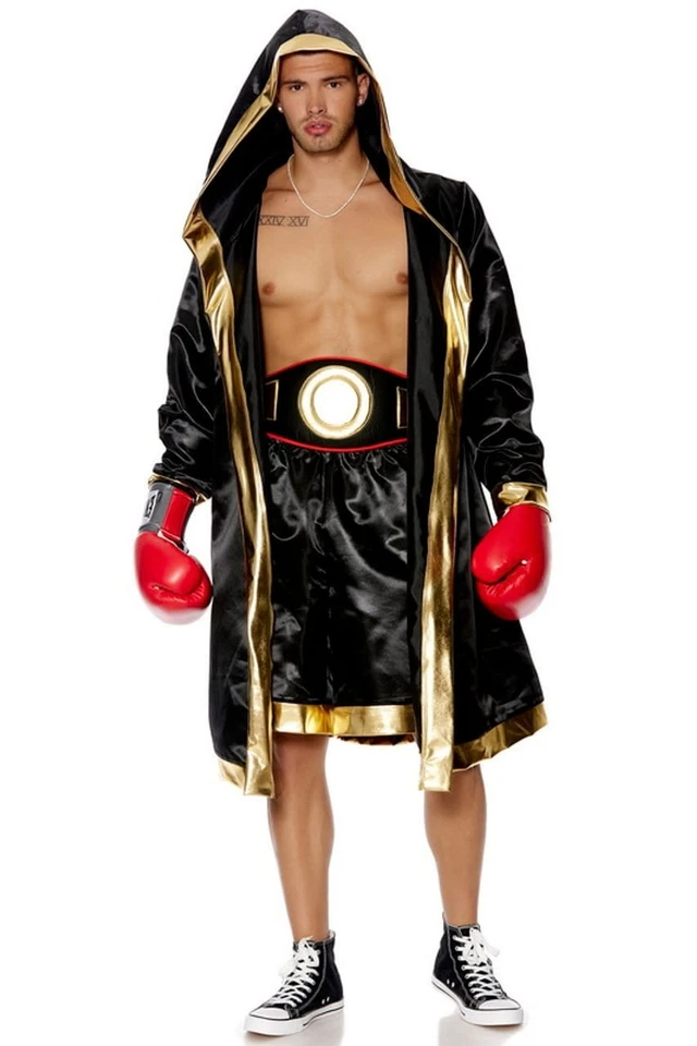 Disfraz de Campeón de Boxeo para Hombre - Bata, Pantalones Cortos y Cinturón Negro Dorado - Calidad Premium Foto 4 de 4