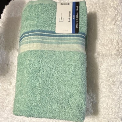 Mainstays Green Bath Towel 27x52 Cotton Striped Textured Soft Machine Wash