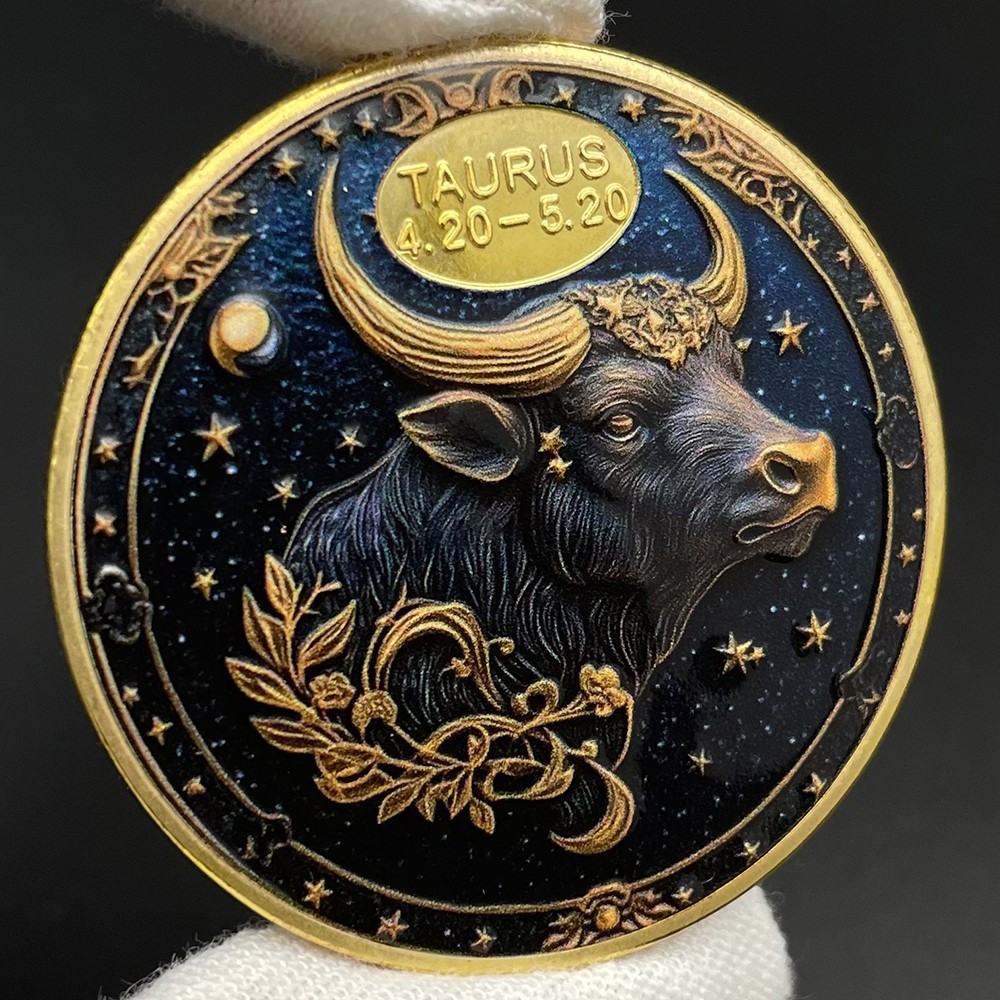 Taurus Constellation Coin Horoscope Collectible Coin Enamel Zodiac Lucky Medal