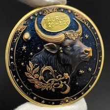 Taurus Constellation Coin Horoscope Collectible Coin Enamel Zodiac Lucky Medal