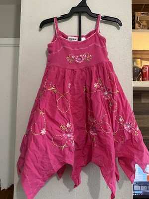 Blueberi Boulevard 3T Pink Strappy Handkerchief Sundress w/Embroidered Flowers