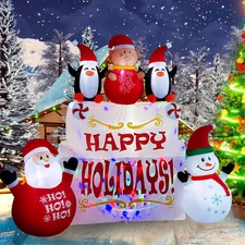 9Ft Inflatable Snowman with LED Kaleidoscope Lights for Holiday Decor