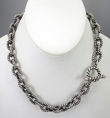 ELEGANT DIAN MALOUF STERLING SILVER TWISTED ROPE CHAIN LINK 18'' NECKLACE 135G