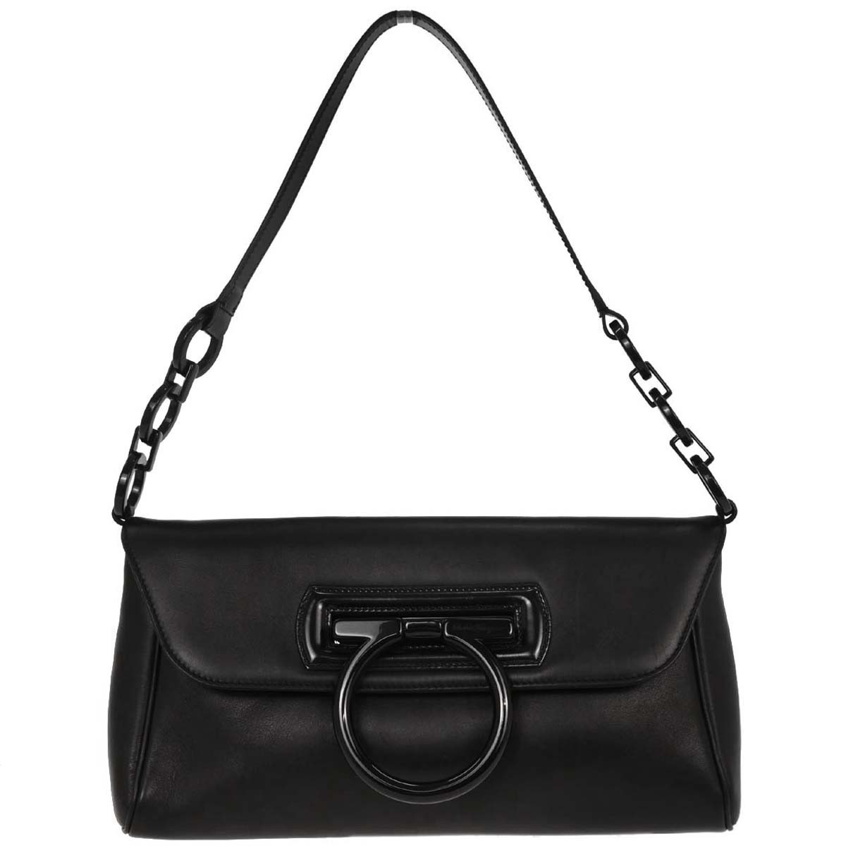 Salvatore Ferragamo Gancini Handbag Leather Black Leather Handbag (Pre-Owned)