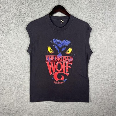 Vintage Big Bad Wolf Shirt Mens Medium Black Busch Gardens Sleeveless 80s