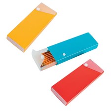 3" x 8" Yellow, Red Blue Plastic Pencil Boxes with Snap Button Lids - 12 Pc.