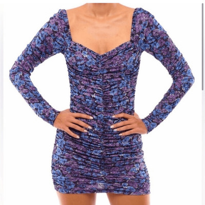 ROTATE by Birger Christensen Floral Long Sleeve Ruched Mini Dress Size US 4