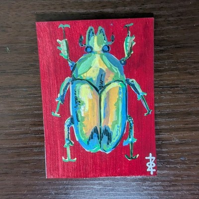 ACEO Original Painting OOAK Beetle Series 1/5 ''Bartolomew'' By Nyx Nidula
