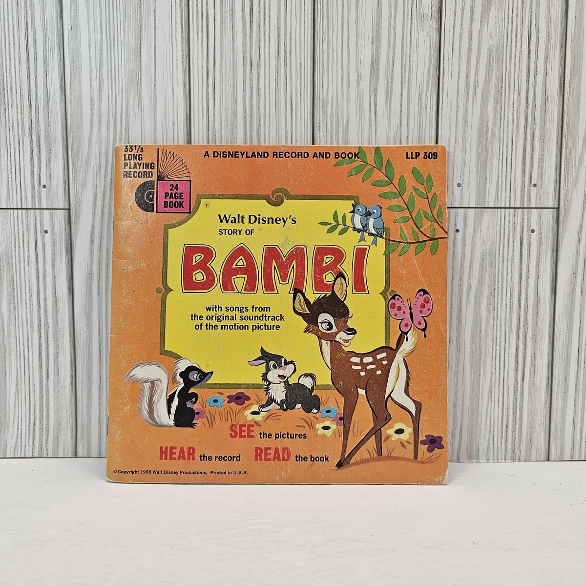 Walt Disneys Bambi Disneyland 33-1/3 RPM Record Book 1966 Vintage