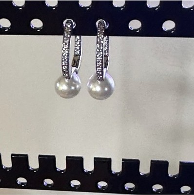 New Genuine Pandora Treated Freshwater Cultured Pearl Hoop CZ Earrings 293171C01