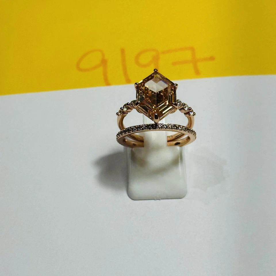 Preowned Bomb Party Size 7 Ring 2Pc Bundle Hexagon Honey Champagne Rose Gold Pl - Image 2 of 4