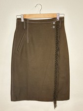 Vintage MONDI Brown Mid-length Wool Skirt With Fringe Tassels Size 4