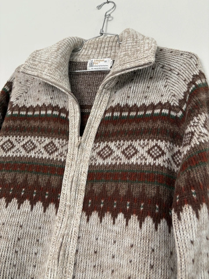 Suéter Vintage Años 70 Londres Niebla Bohemio Western Retro Patrón Acrílico Cremallera M Foto 3 de 4
