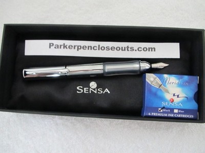 Sensa Crystal Silver MED Pt Fountain Pen with Plasmium Gel Grip NEW in box + Ink