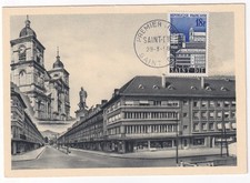 France Carte maximum 1958 Y&T 1154 Saint Dié trace colle près du timbre (scan do