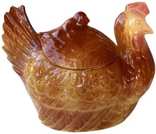 FAPCO Ceramic Hen & Chick Cookie Canister Jar Made in USA 7.5" Tall (READ)
