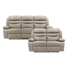 2 PC LATTE TOP GRAIN LEATHER RECLINING SOFA LOVESEAT LIVING ROOM FURNITURE SET