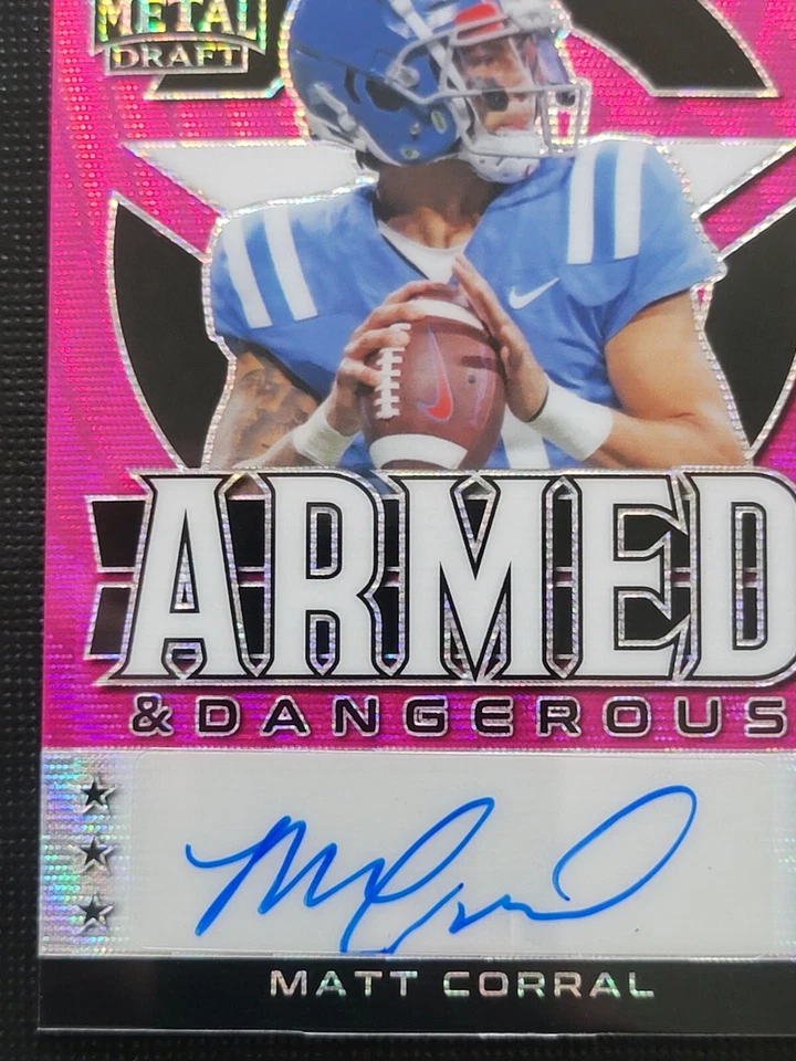 Matt Corral 2022 Leaf Metal Pink Wave Armed & Dangerous Auto 14/15 Football Card - Image 4 of 4